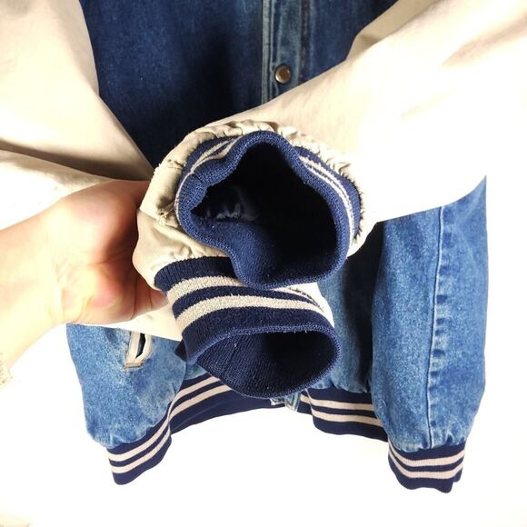 Basic Editions Men's Vtg 90s XL Denim Distressed Colorblock Bomber Jacket - Picture 4 of 16